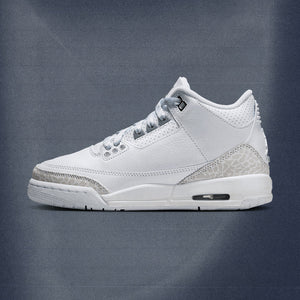 AIR JORDAN 3 RETRO 'PURE MONEY' (GS) - WHITE/METALLIC SILVER