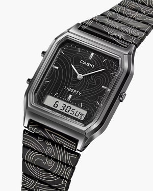 Liberty London x Casio Vintage AQ230 Analog-Digital Watch - Gunmetal Grey/Black
