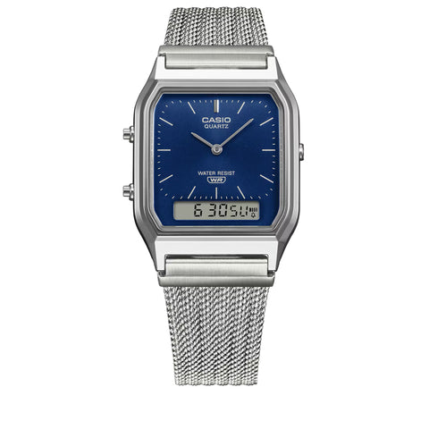 Casio Vintage AQ230 Analog-Digital Watch - Silver/Blue