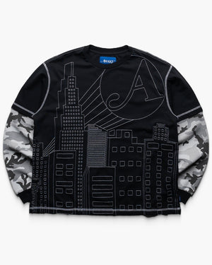 Awake NY Skyline Waffle L/S Shirt - Black