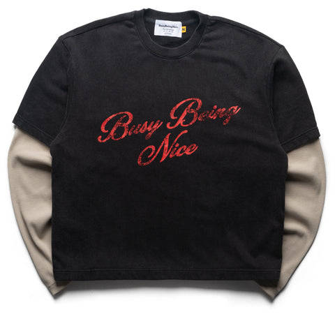 Politics Busy Being Nice Thermal Layered Tee - Black