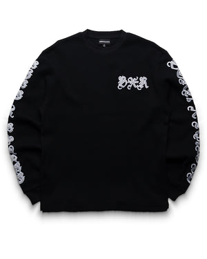 Born x Raised Gothic Embroidered Waffle Thermal - Black