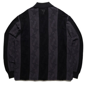 A Bathing Ape Sta Stripe Pattern Jacquard Multi Logo L/S Polo - Black