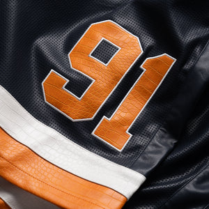 Criminal Damage Stadium Leather Shorts - Navy/Orange