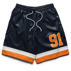 Criminal Damage Stadium Leather Shorts - Navy/Orange