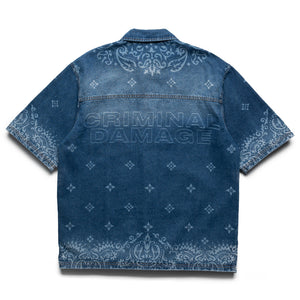 Criminal Damage Laser Print Denim Shirt - Mid Blue