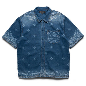 Criminal Damage Laser Print Denim Shirt - Mid Blue