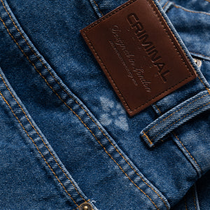 Criminal Damage Laser Print Denim Shorts - Mid Blue