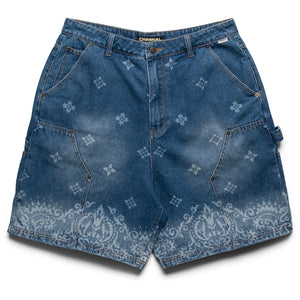 Criminal Damage Laser Print Denim Shorts - Mid Blue