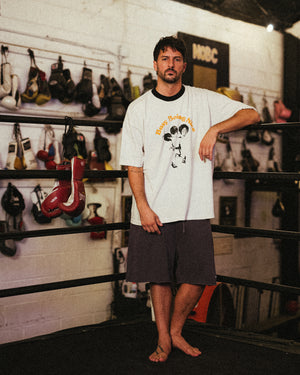 Politics Busy Being Nice Boxing Tee - Creme/Black