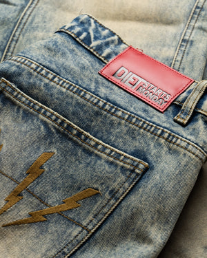 Diet Starts Monday Double Knee Bolt Denim - Washed Indigo - detail