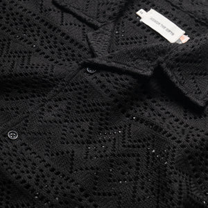 Honor The Gift Pointelle Crochet Camp Color Shirt - Black
