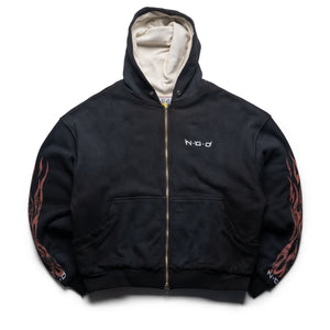 Nothing Grows Overnight Flame Logo Full Zip Hoodie - Black