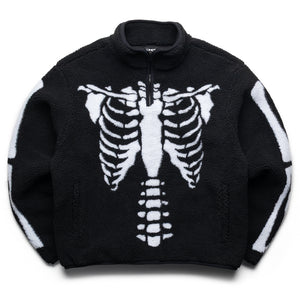 Market Skeletal Quarter Zip Sherpa Pullover Jacket - Black