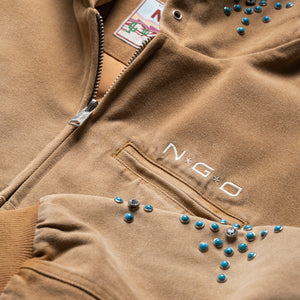 Nothing Grows Overnight Turquoise Hooded Jacket - Light Brown