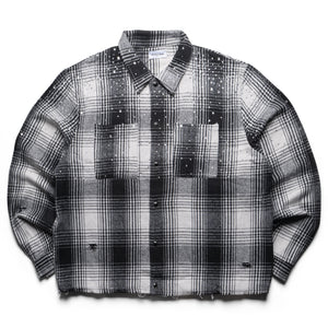 Ryoko Rain Distressed Plaid Rhinestone Flannel - Black/White