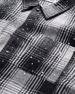Ryoko Rain Distressed Plaid Rhinestone Flannel - Black/White