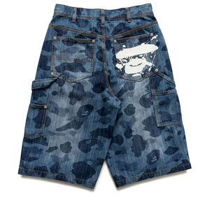 A Bathing Ape 1st Camo Double Knee Denim Shorts - Indigo