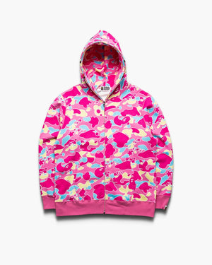A Bating Ape Sta Camo Shark Full Zip Hoodie - Pink