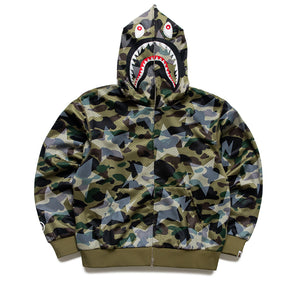 A Bathing Ape Sta Over Print 1st Camo Mesh Shark Full Zip Hoodie - Green