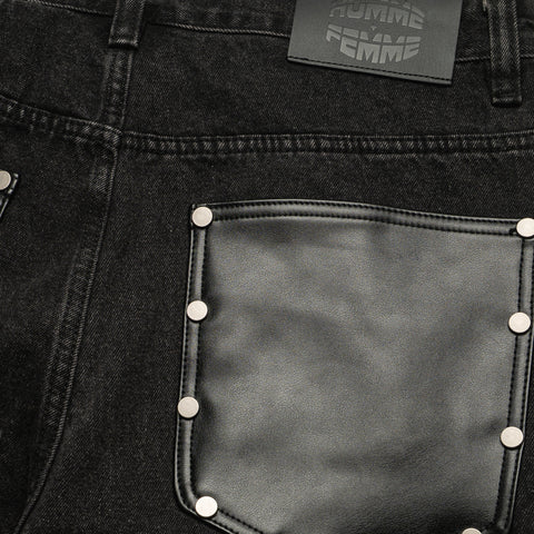 Homme Femme Arsenal Studded Denim Shorts - Black