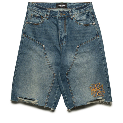 Homme Femme Maison Crest Denim Shorts - Blue