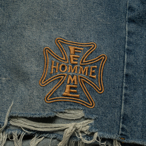 Homme Femme Maison Crest Denim Shorts - Blue
