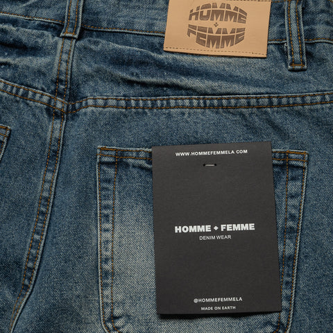 Homme Femme Maison Crest Denim Shorts - Blue