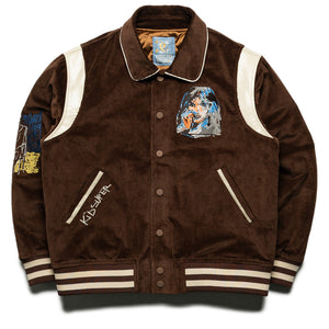 KidSuper Washed Corduroy Embroidered Faces Jacket - Brown