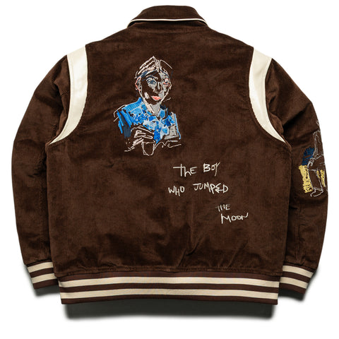 KidSuper Washed Corduroy Embroidered Faces Jacket - Brown