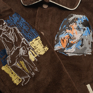 KidSuper Washed Corduroy Embroidered Faces Jacket - Brown