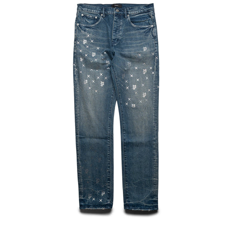 Purple Brand Mid Rise Slim Straight Leg Vintage Monogram Bling Jean - Mid Indigo