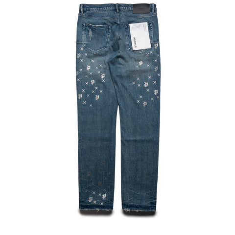 Purple Brand Mid Rise Slim Straight Leg Vintage Monogram Bling Jean - Mid Indigo