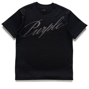 Purple Brand Crystal Slanted Script Tee - Black