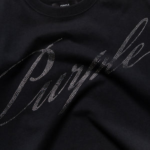 Purple Brand Crystal Slanted Script Tee - Black