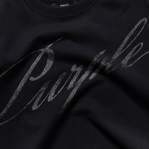 Purple Brand Crystal Slanted Script Tee - Black