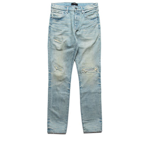 Purple Brand Mid Rise Slim Straight Leg Heavy Destroy Jean - Super Light Indigo