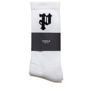 Purple Brand Core Gothic P Crew Socks - White