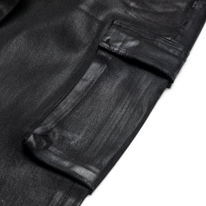 Purple Brand Low Rise Flared Leg Coated Cargo Flare Jean - Black