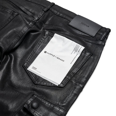 Purple Brand Low Rise Flared Leg Coated Cargo Flare Jean - Black