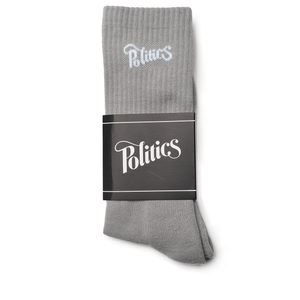 Politics Script Logo Socks - Grey